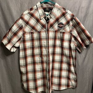 Harley-Davidson Men’s Plaid Casual Button Down Shirt with Patches 3XL